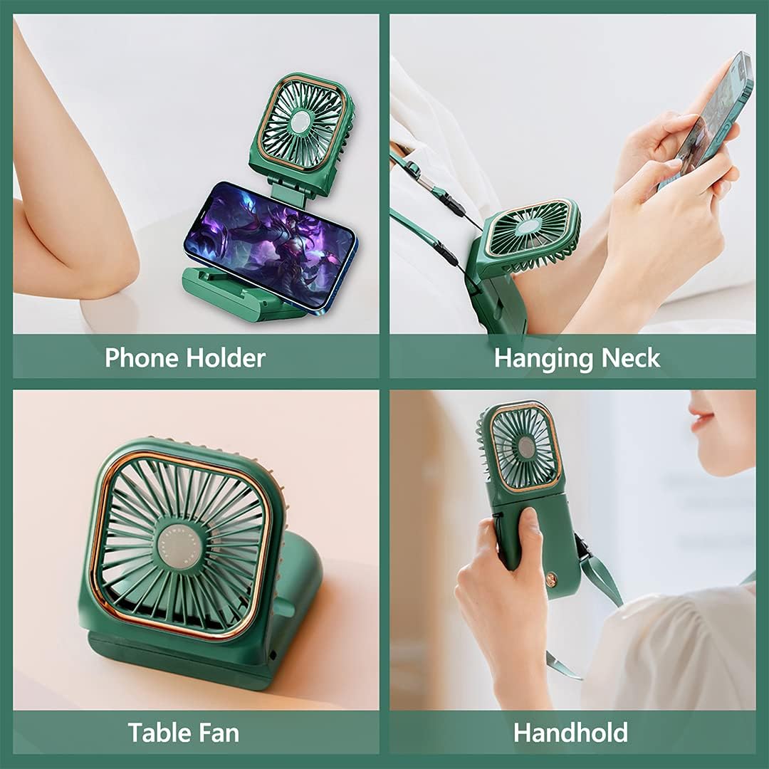 Ventilador portátil de mano para collar personal, plegable, mini ventilador recargable por USB silencioso con función de soporte para teléfono