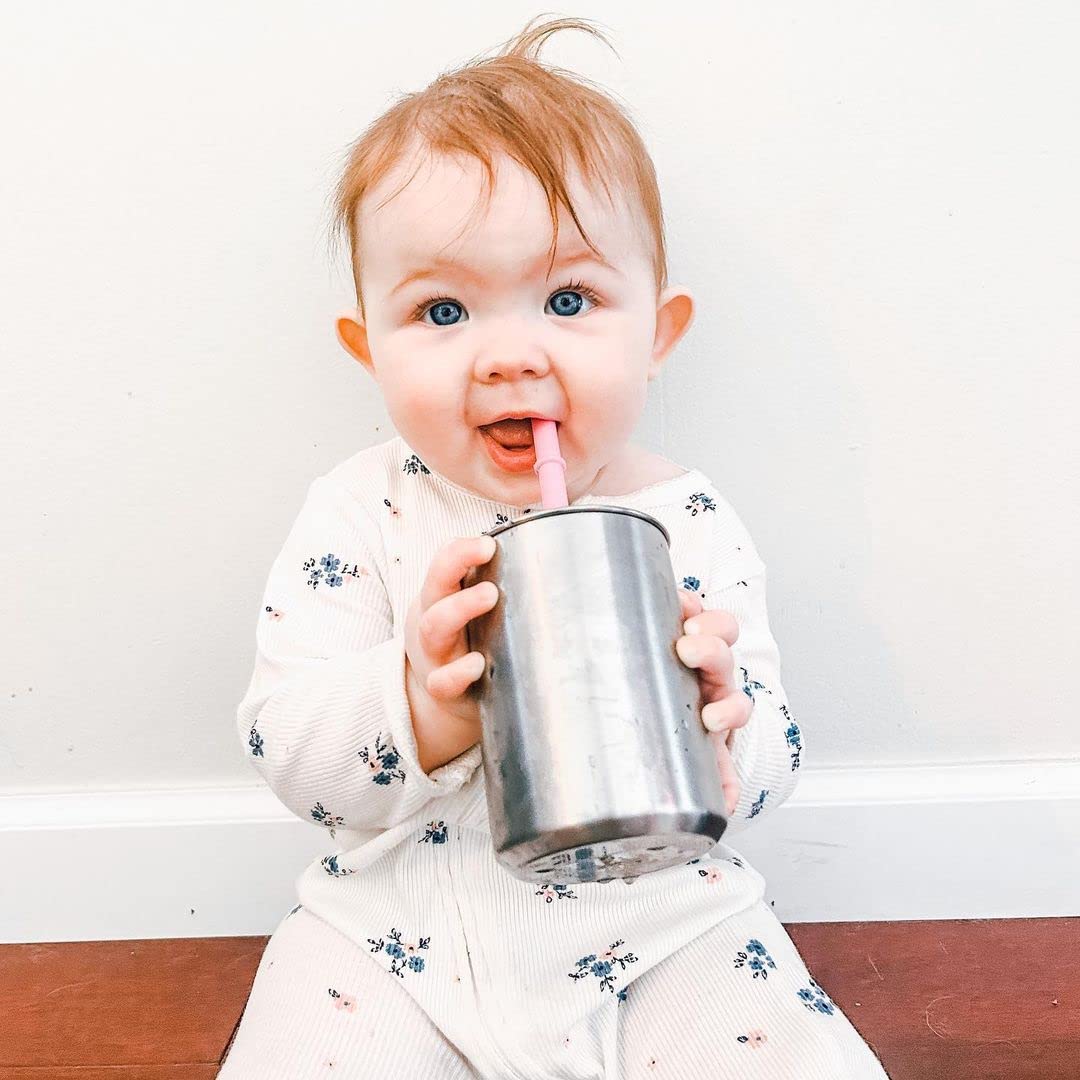 Avanchy Taza para bebé con 5 pajitas, tazas de entrenamiento para bebés y niños pequeños, destete LED para bebés, 6+ meses, acero inoxidable, rosa
