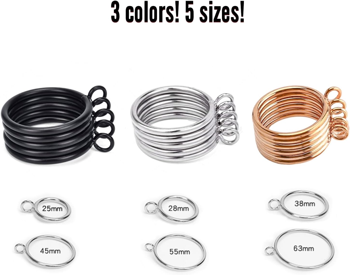 MroMax Anillos de cortina con ojales, anillos de cortina de metal negro de 1-34 pulgadas de diámetro interior, anillos de ojal deslizante para