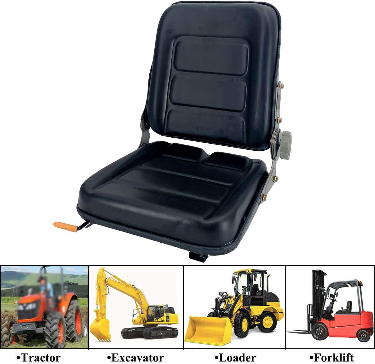 Cozyel Asiento de tractor de suspensión de PVC con ángulo de respaldo ajustable de 140  Negro  Se adapta a carretilla elevadora de excavadora,