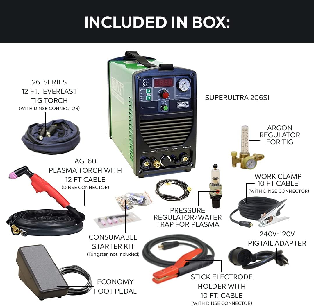 SuperUltra 206Si 200 Amp TIGStick 50 Amp Cortador de plasma Multi Proceso Combo Soldador Doble Voltaje 110V220V