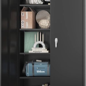 SUPEER Armario de almacenamiento de metal negro de 72 pulgadas de alto x 36 pulgadas de ancho x 18 pulgadas de profundidad, armario de SUPEER Armario de almacenamiento de metal negro de 72 pulgadas de alto x 36 pulgadas de ancho x 18 pulgadas de profundidad, armario de