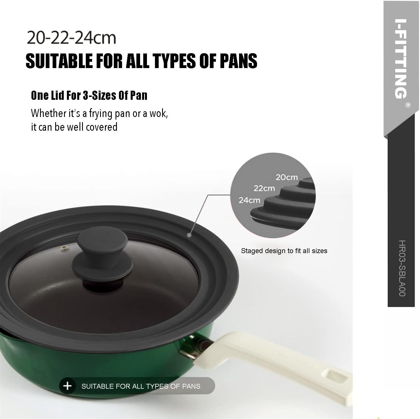 Tapa universal para ollas, sartenes y sartenes, vidrio templado HR Huare Technology con borde de silicona resistente al calor, apto para