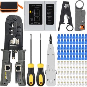 LEATBUY – Juego de crimpadoras CAT5CAT6 Kit de herramientas de crimpado para RJ45RJ11RJ12Cat5e, cortador profesional de conectores de cable, LEATBUY – Juego de crimpadoras CAT5CAT6 Kit de herramientas de crimpado para RJ45RJ11RJ12Cat5e, cortador profesional de conectores de cable,
