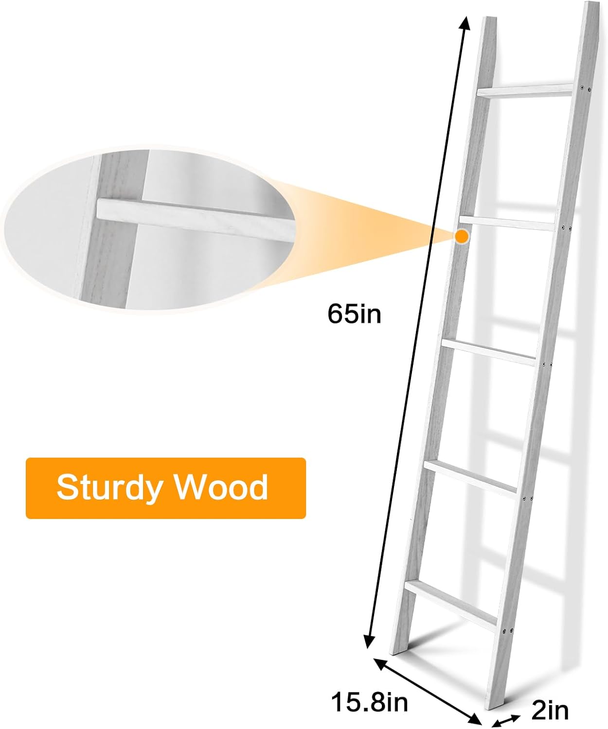 Ecomex Escalera para mantas, escalera para toallas, estante de madera para mantas, estante de manta de 5 niveles decorativo de pared inclinado para