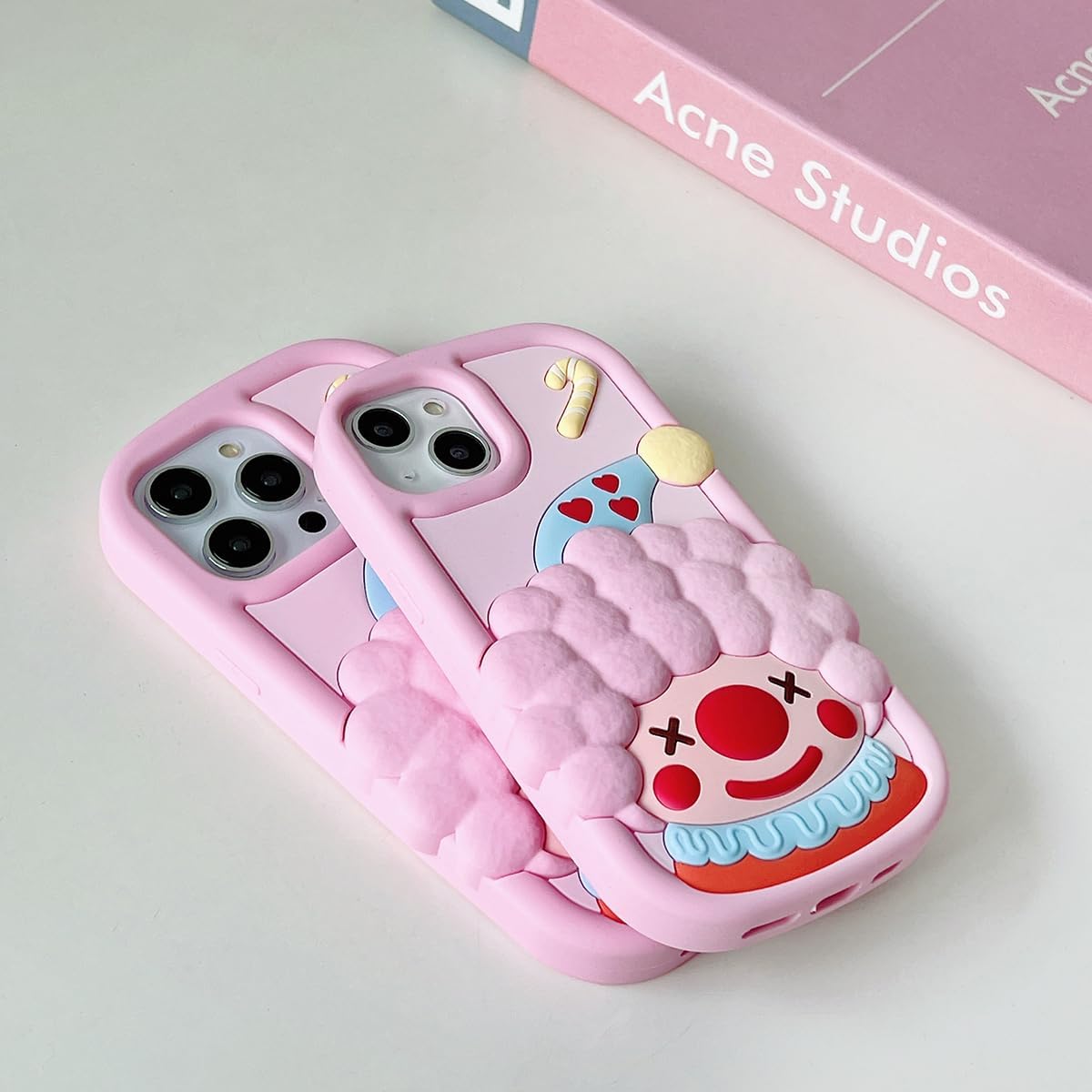 Funda Kawaii para iPhone 11, linda funda de teléfono de payaso de dibujos animados 3D, divertida funda de teléfono de payaso rosa para mujeres y