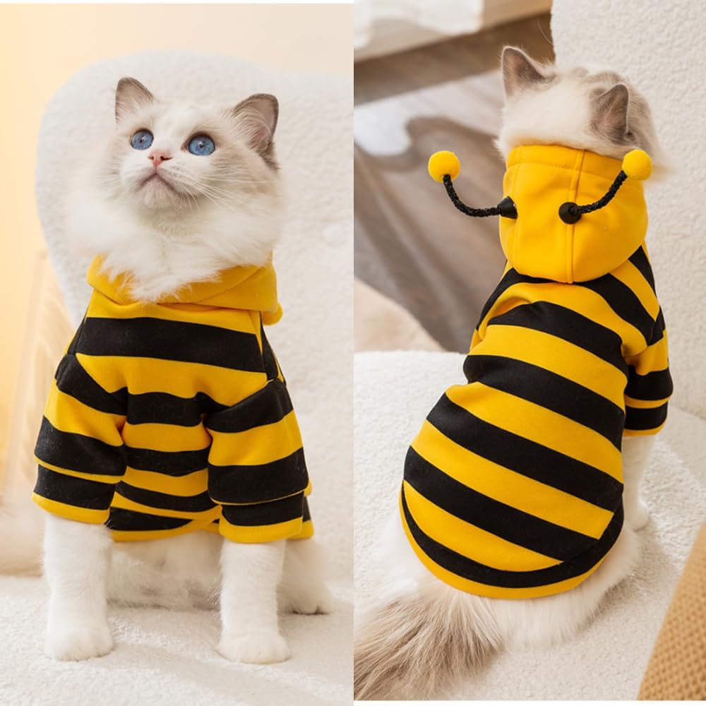 Disfraz de abeja para perro, diseño de abejorro amarillo, sudaderas con capucha para perros pequeños, ropa de invierno para gatos, sudadera con