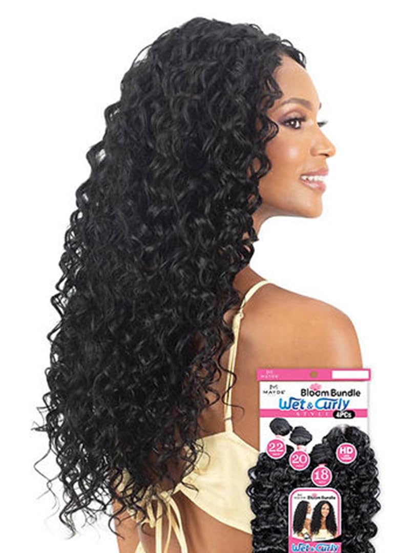 Mayde Beauty Bloom Bundle – Paquete múltiple de tejido de rizo profundo con cierre, 4 unidades (18, 20, 22 pulgadas, CL) (1B)