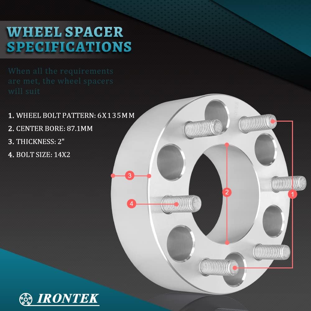 IRONTEK Espaciadores de rueda de 0.236 x 5.315 in de 2 pulgadas (orificio de cubo de 3.429 in, pernos de 14 x 2) espaciadores de cubo de 0.236 x
