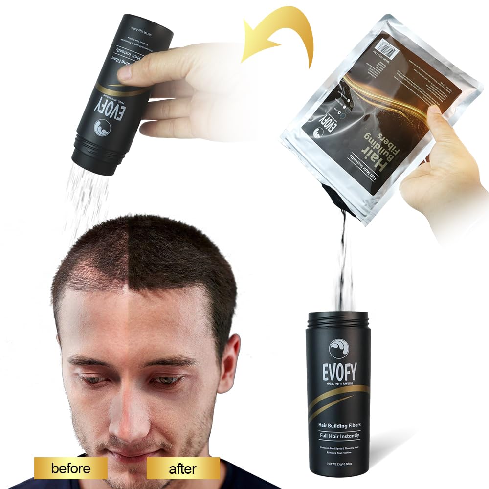 Evofy Recarga de fibra capilar, para cabello fino y puntos calvos, fibras de construcción del cabello, natural e indetectable, cabello más grueso al