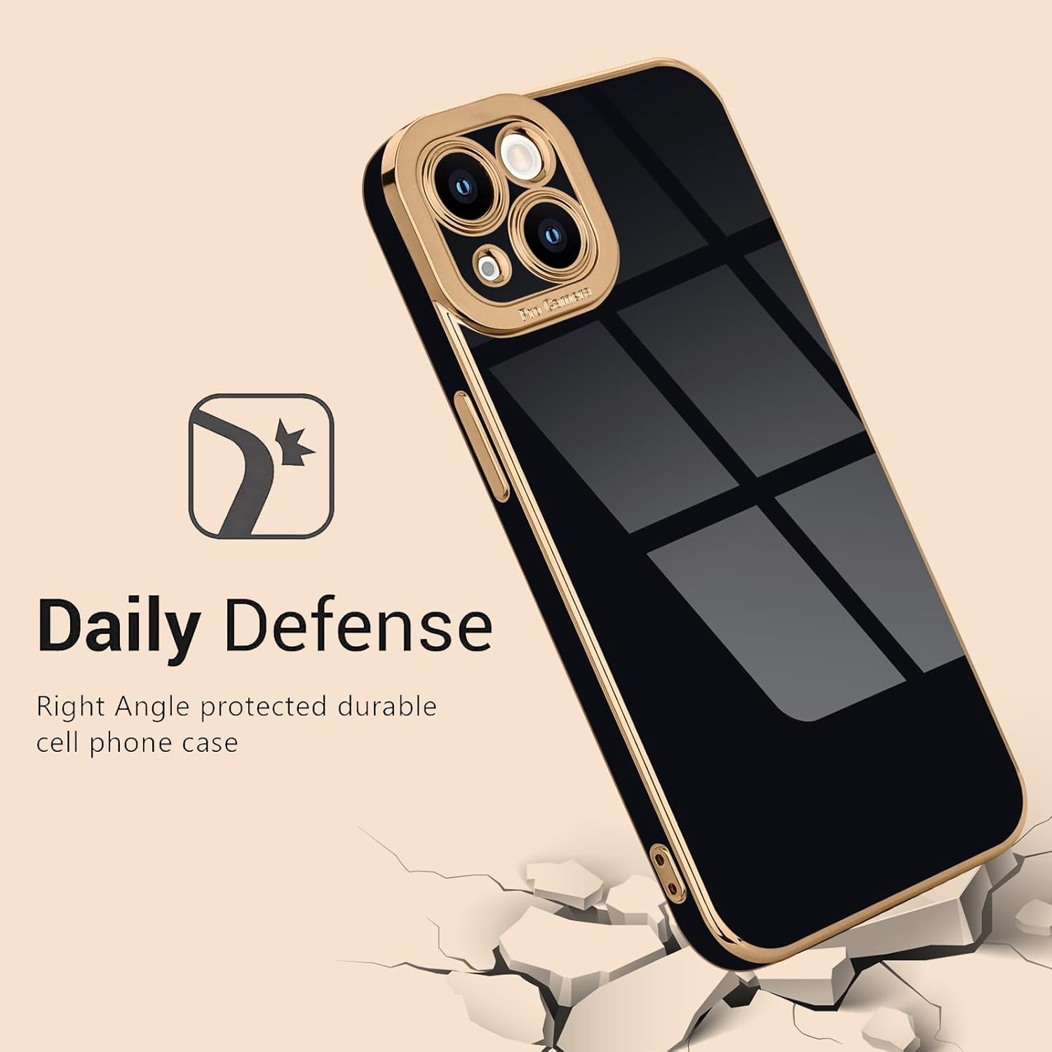 Lafunda Funda para iPhone 15 Plus para mujeres y niñas con 2 protectores de pantalla lindo lujo chapado en oro parachoques elegante cubierta de