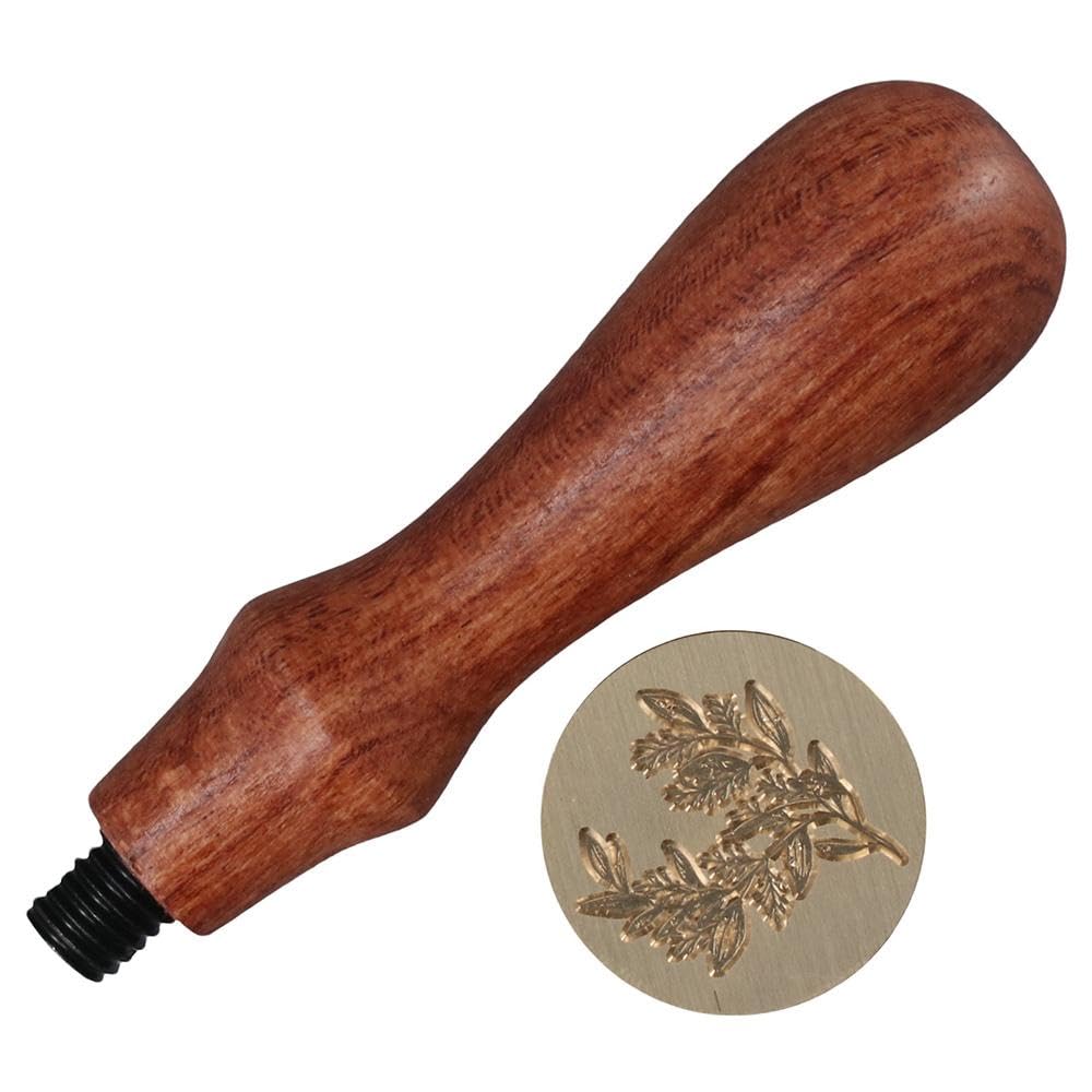 Sello de cera de eucalipto, sello de sellado de patrón de plantas elegante vintage con mango de madera, sello de sellado para decoración de paquetes