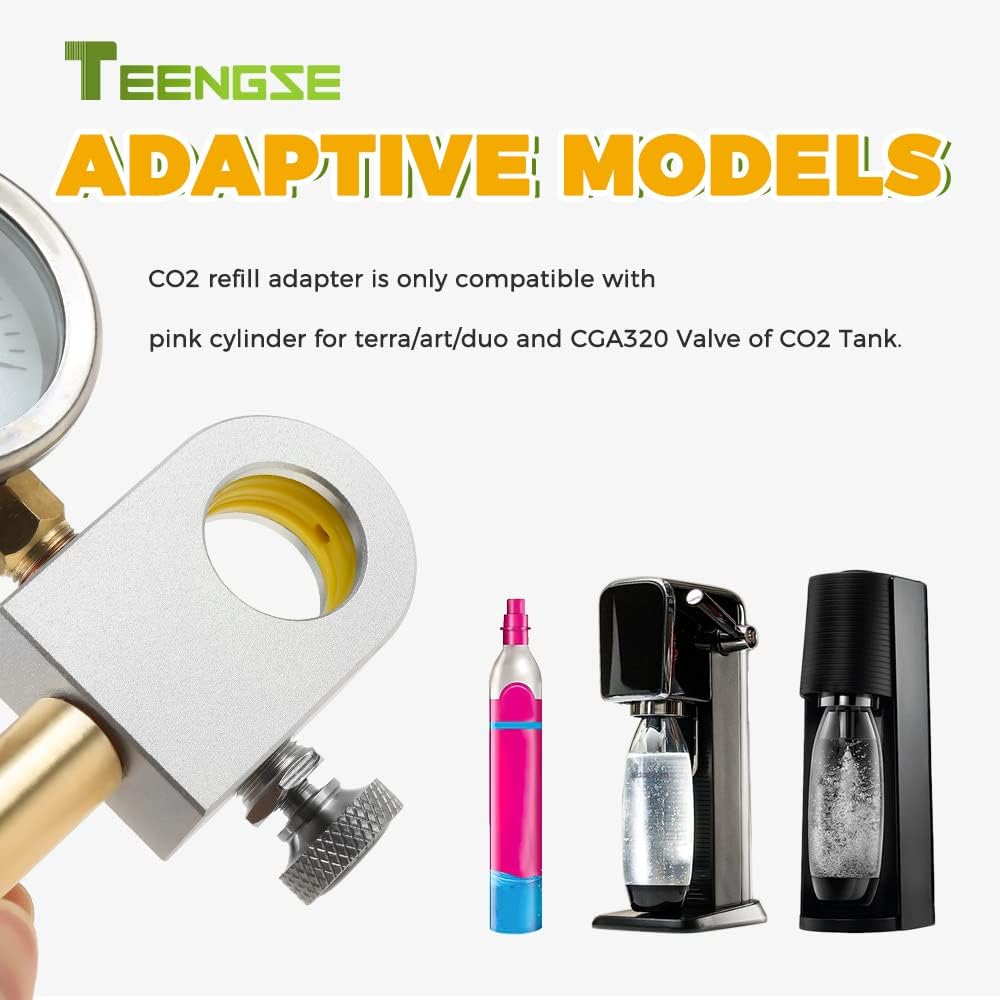 Adaptador de recarga de CO2 con medidor de presión, adaptador rápido de repuesto de carbonatador de intercambio de soda plateado TEENGSE compatible
