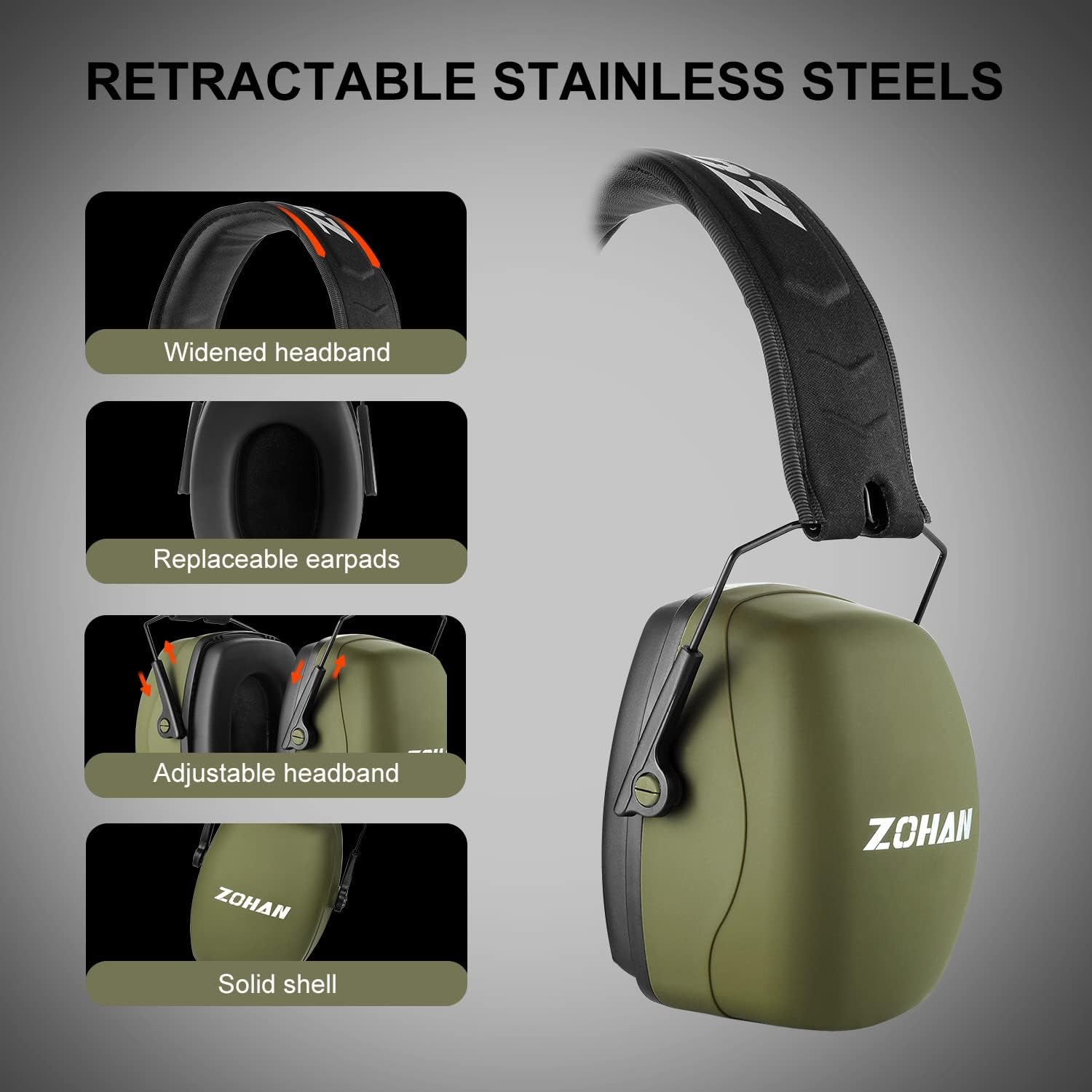 ZOHAN EM028 Orejera pasiva de protección auditiva, protección auditiva reducción de ruido SNR 35dB para rango de armas, caza, construcción