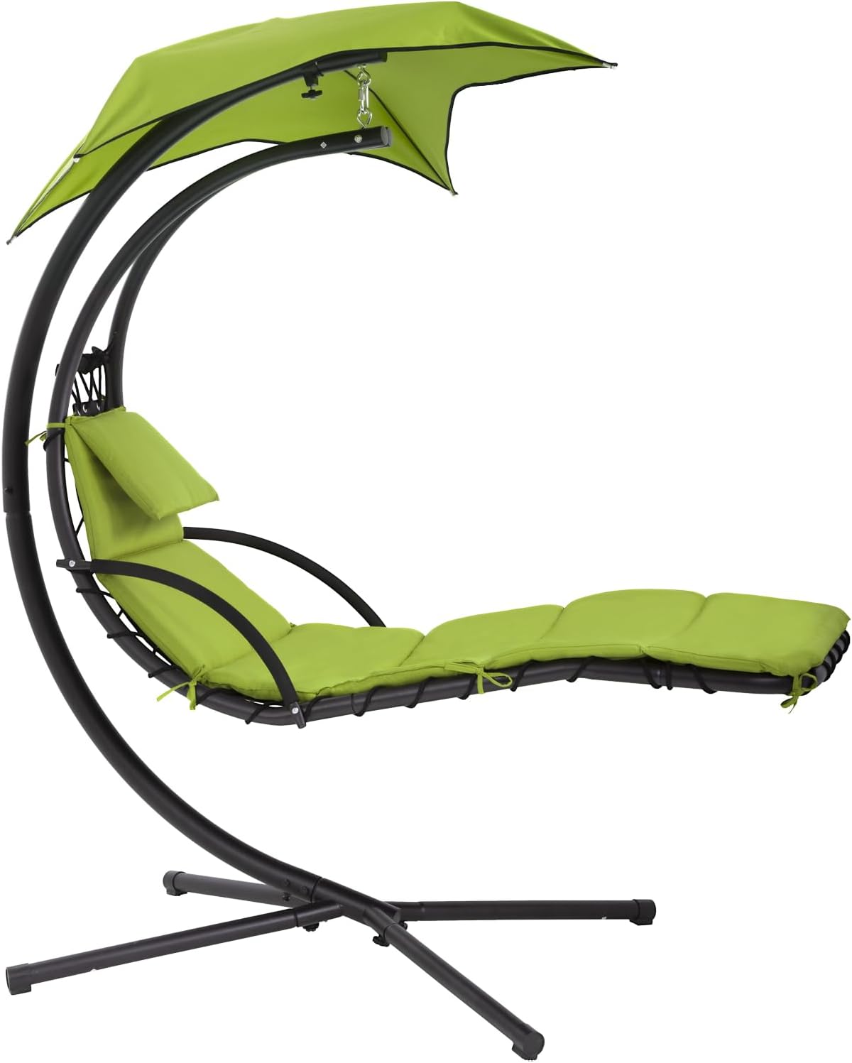 PayLessHere Silla hamaca con almohada integrada y silla de columpio extraíble para patio, toldo hamaca soporte de arco para porche de aire para