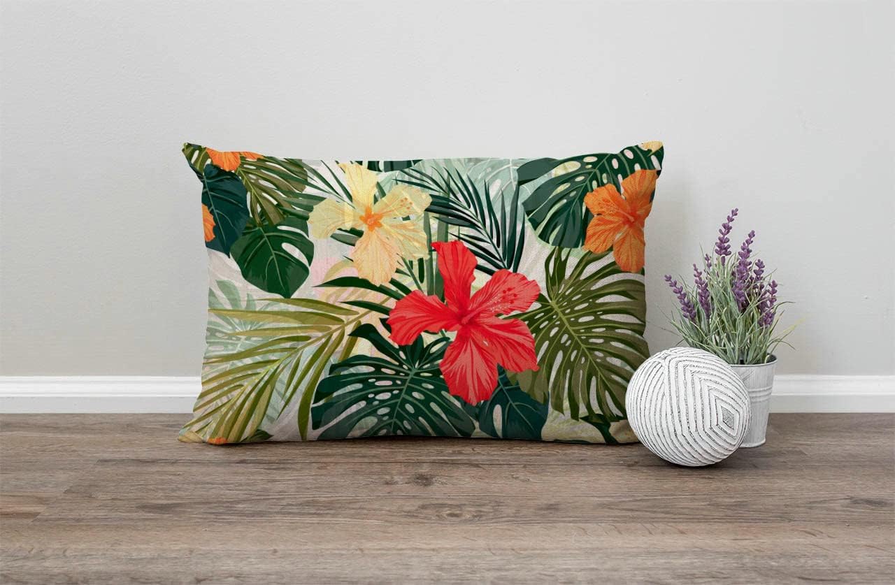 Fundas de almohada decorativas para exteriores para sofá, cama, plantas tropicales hawaianas, hojas de palmera, funda de almohada de decoración