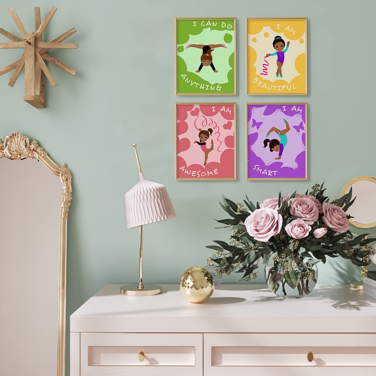 African American Girl Wall Art – Gymnastics Bedroom Decor – Motivational Quotes for Daughter Room Decor – Gifts for Black Girl Wall Decor – Cute