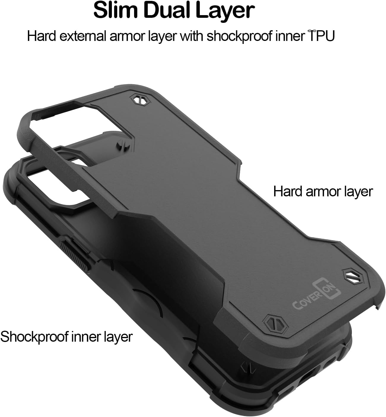 CoverON Funda resistente diseñada para Apple iPhone 15, resistente grado militar A de plástico duro, TPU híbrido, agarre de la piel, funda rígida