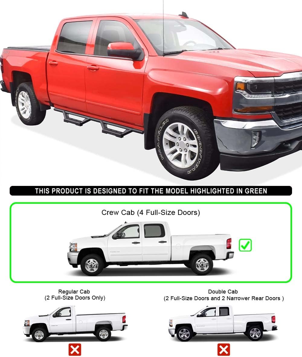 APS Drop Steps – Estribos compatibles con Chevy Silverado GMC Sierra 1500 2007-2018 Crew Cab y 2500 3500 HD 2019 Crew Cab (excluye 07 Classic)
