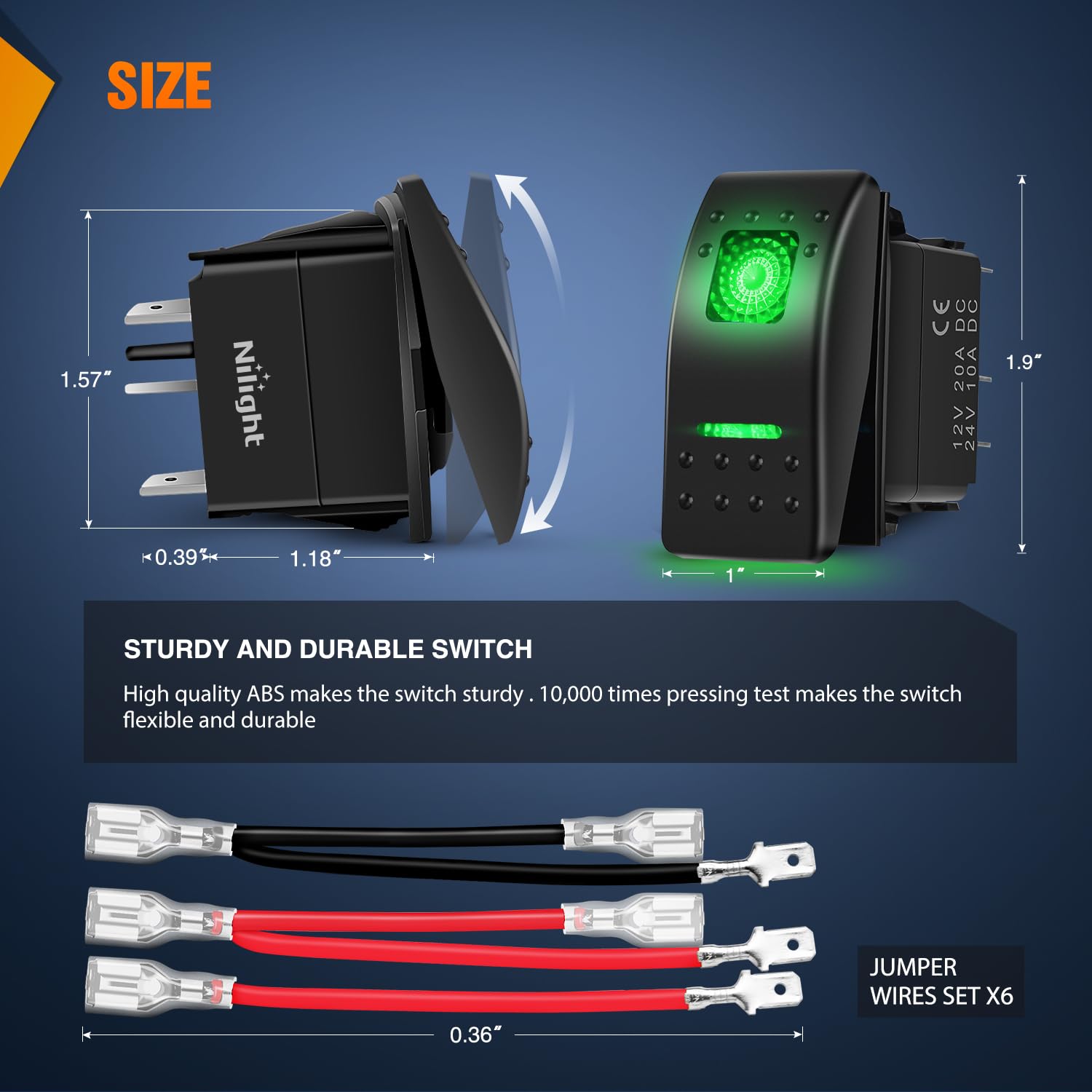 Nilight Paquete de 3 interruptores basculantes con calcomanías de brillo nocturno para bricolaje, encendido y apagado de 5 pines SPST, interruptores