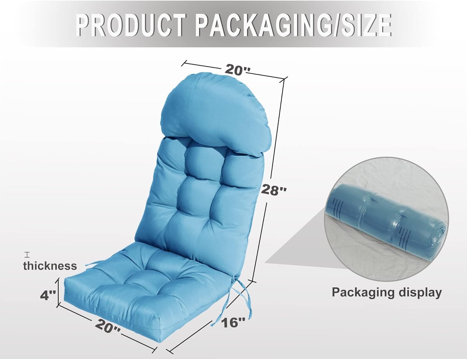 Cojín para silla mecedora, respaldo alto, impermeable, para muebles de exterior, color azul cielo