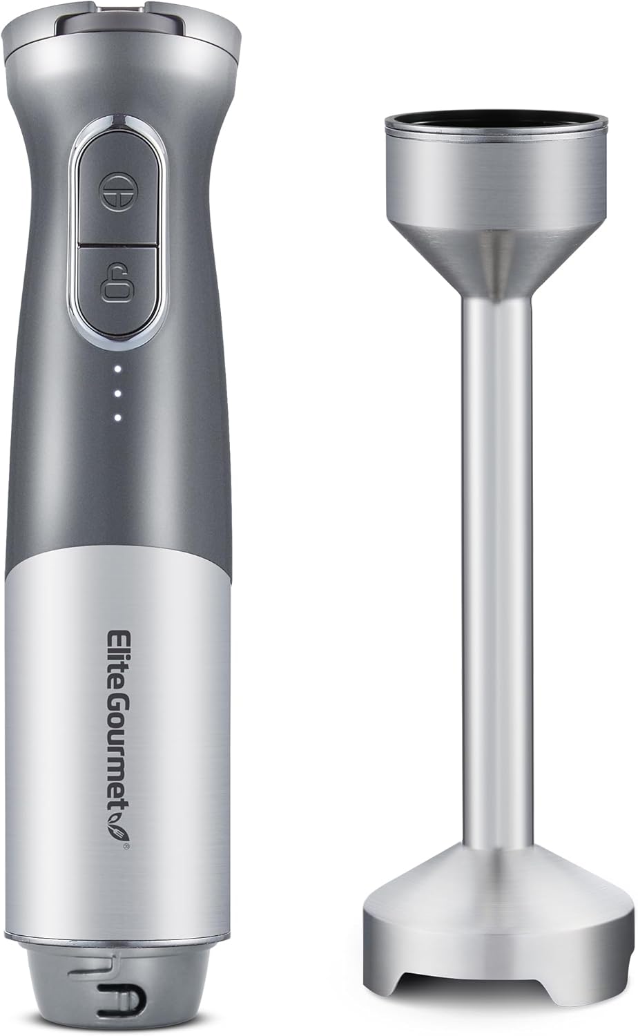 Elite Gourmet EHB1300 Batidora de mano recargable inalámbrica, velocidad variable, acero inoxidable, gris, 16 onzas líquidas