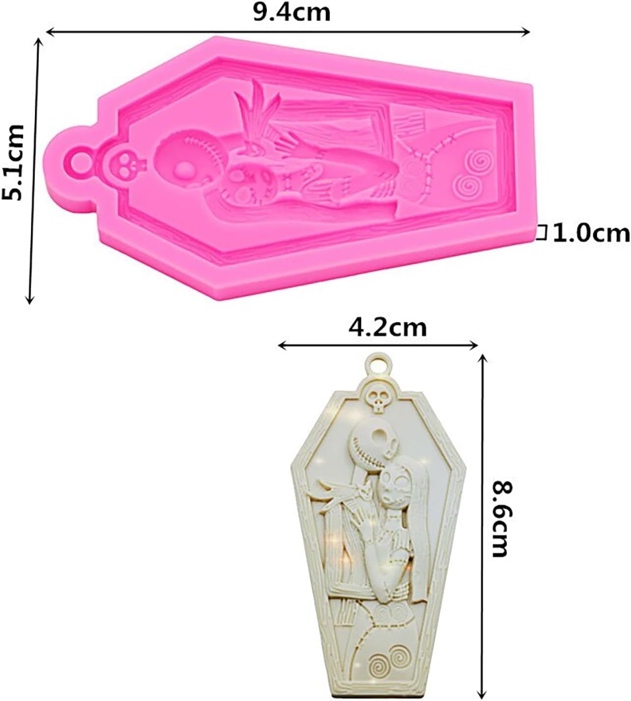 Llavero con forma de corazón para amantes de la calavera de Halloween, molde de silicona con agujero para bricolaje, collares, manualidades, dulces,