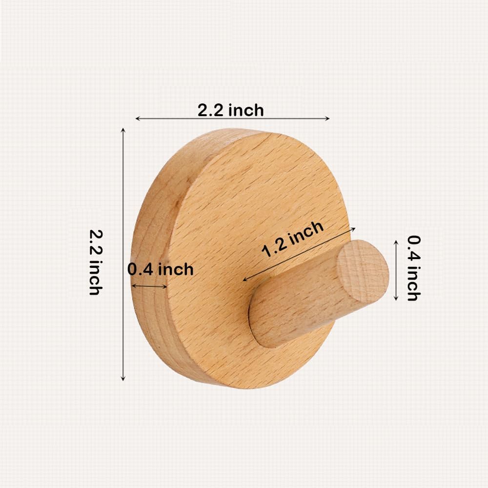 Gancho de pared de madera, gancho adhesivo sin taladro, gancho de madera natural para sombrero de entrada, dormitorio, ganchos decorativos para