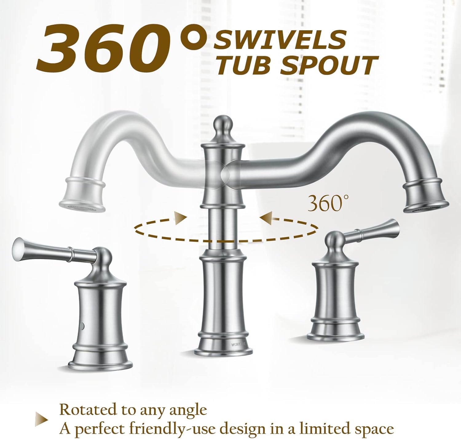 Grifo romano para bañera de montaje en cubierta para baño, boquilla clásica elegante y generalizada con 3 agujeros, cartucho de válvula de 2 manijas
