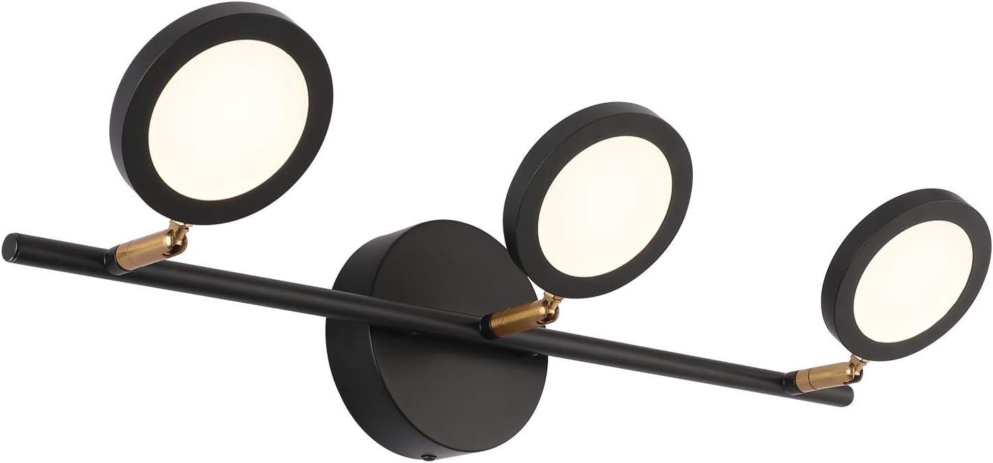 Joosenhouse Bombilla negra de 3 luces, apliques de pared LED en el baño hacia arriba o hacia abajo, lámpara de baño giratoria de 21.26 pulgadas,