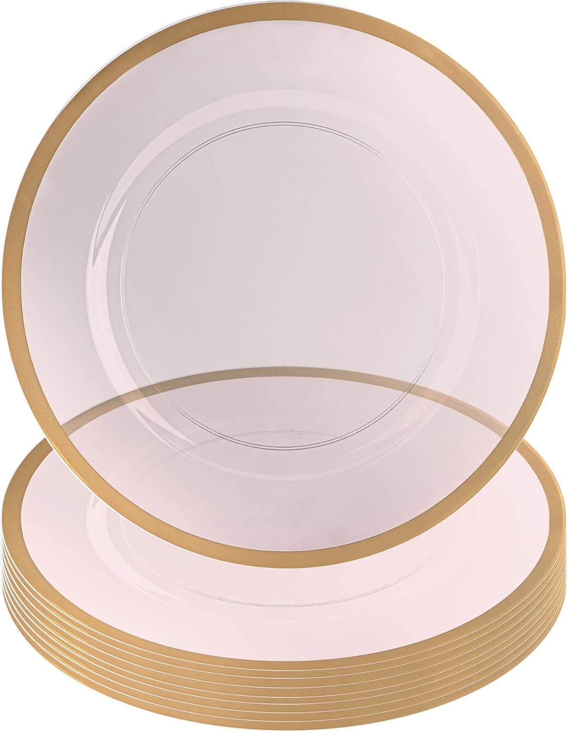 PARTY BARGAINS Placas de carga de 13 pulgadas, paquete de 8, borde dorado transparente rosa, cargadores desechables resistentes para comedor