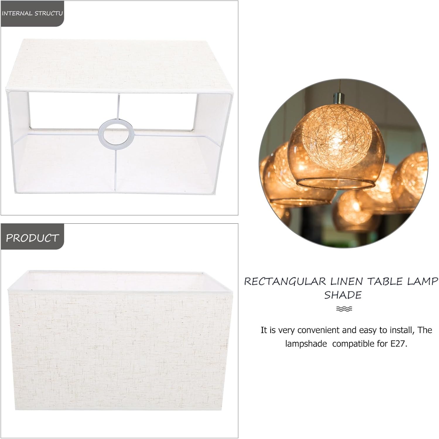 Housoutil Lámpara de mesa de tela, pantalla de lino, cubierta de lámpara de techo empotrada, pantallas cuadradas para lámparas de mesa, pantalla de