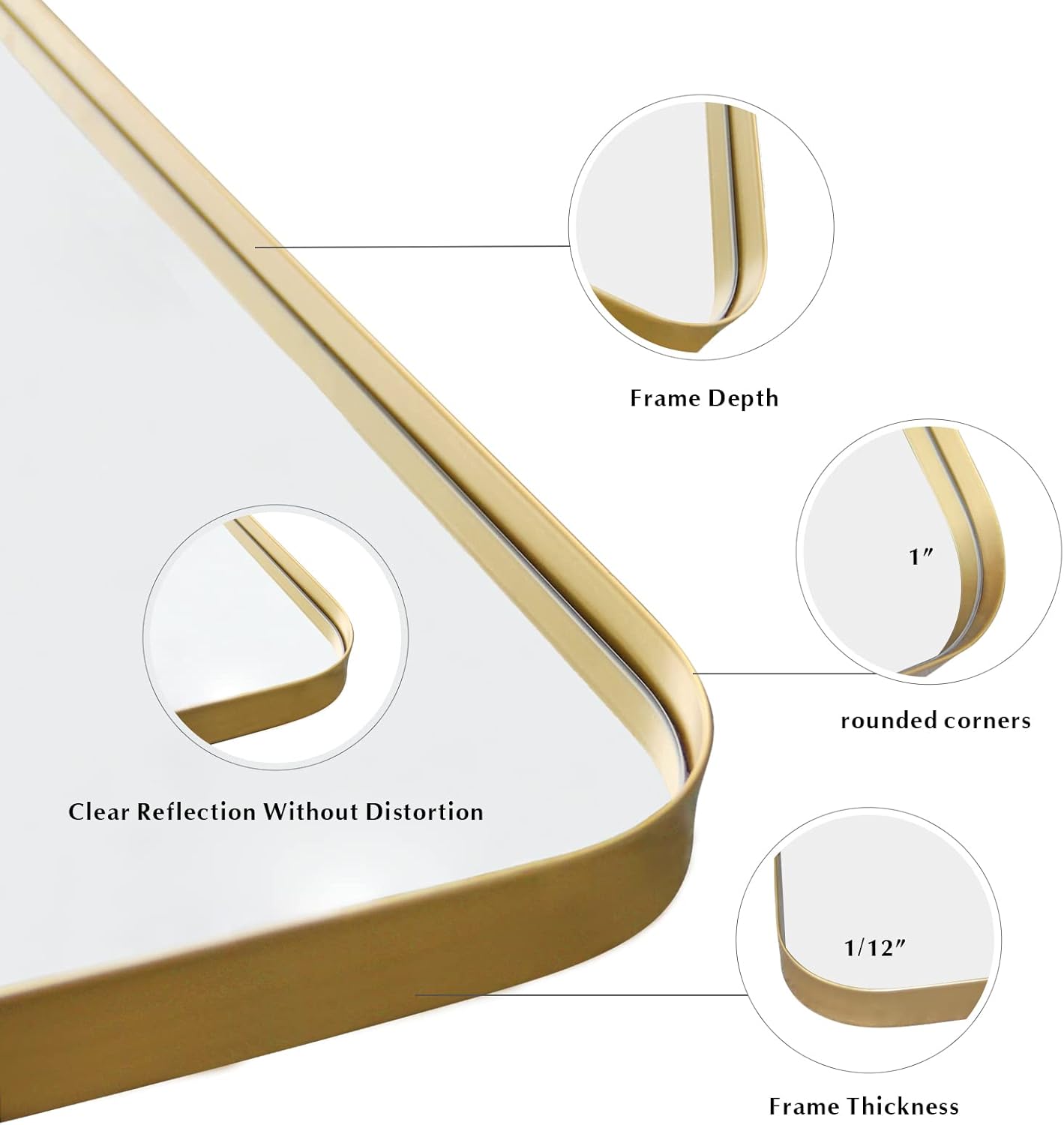 zenmag Espejo de baño dorado, espejo de baño de 30 x 20 pulgadas, espejo de baño rectangular con marco de metal, espejo grande para montaje en pared