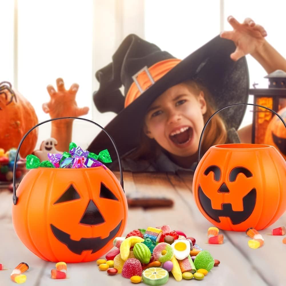 2 cubos de calabaza de Halloween, cubos portátiles de caramelo de calabaza, dulce o truco, cubo de caramelo de calabaza, regalo de calabaza, adorno