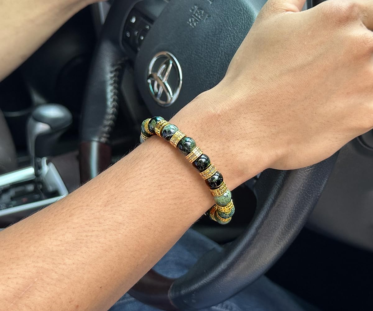 Jade and 22 Karat Gold Bracelet, Men’s Jade and Gold Bracelet, Men’s Gold Beads Bracelet