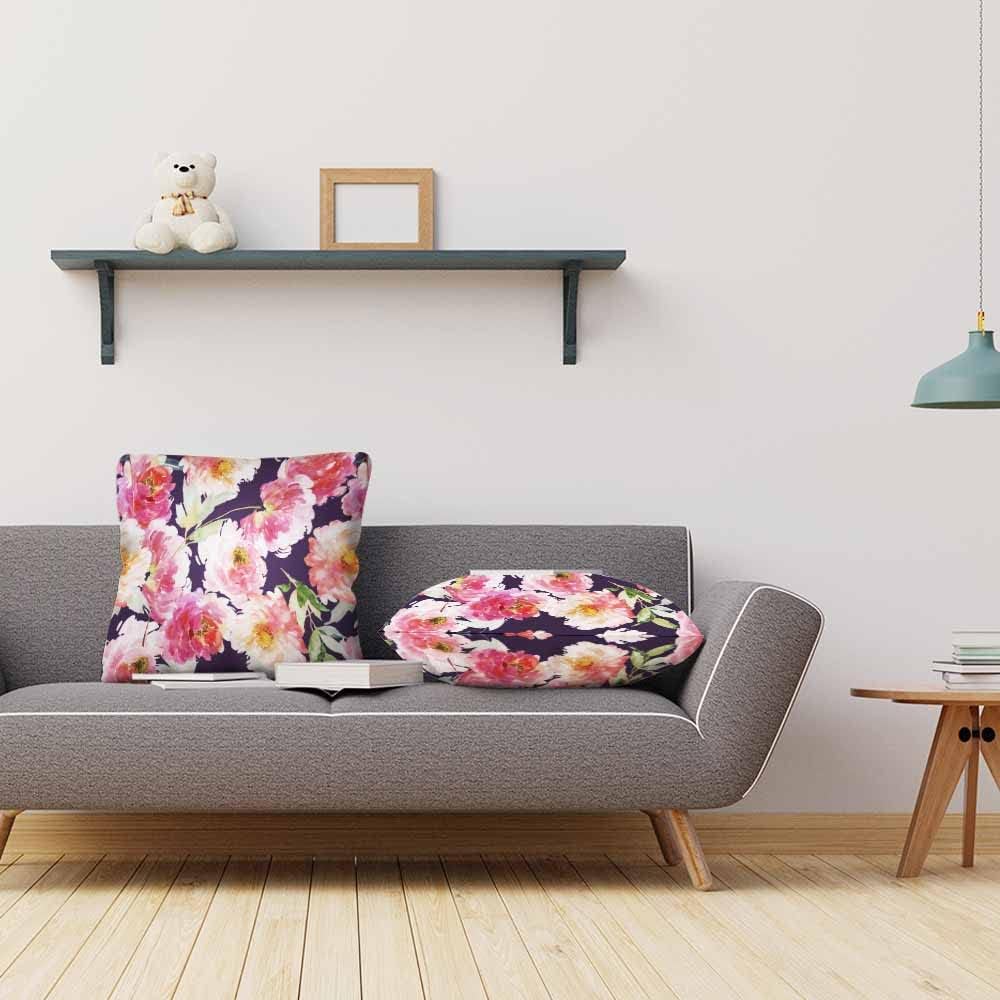 Beabes Juego de 2 fundas de cojín con flores de peonía rosa con hojas verdes en acuarela, fundas de almohada decorativas suaves y modernas de doble