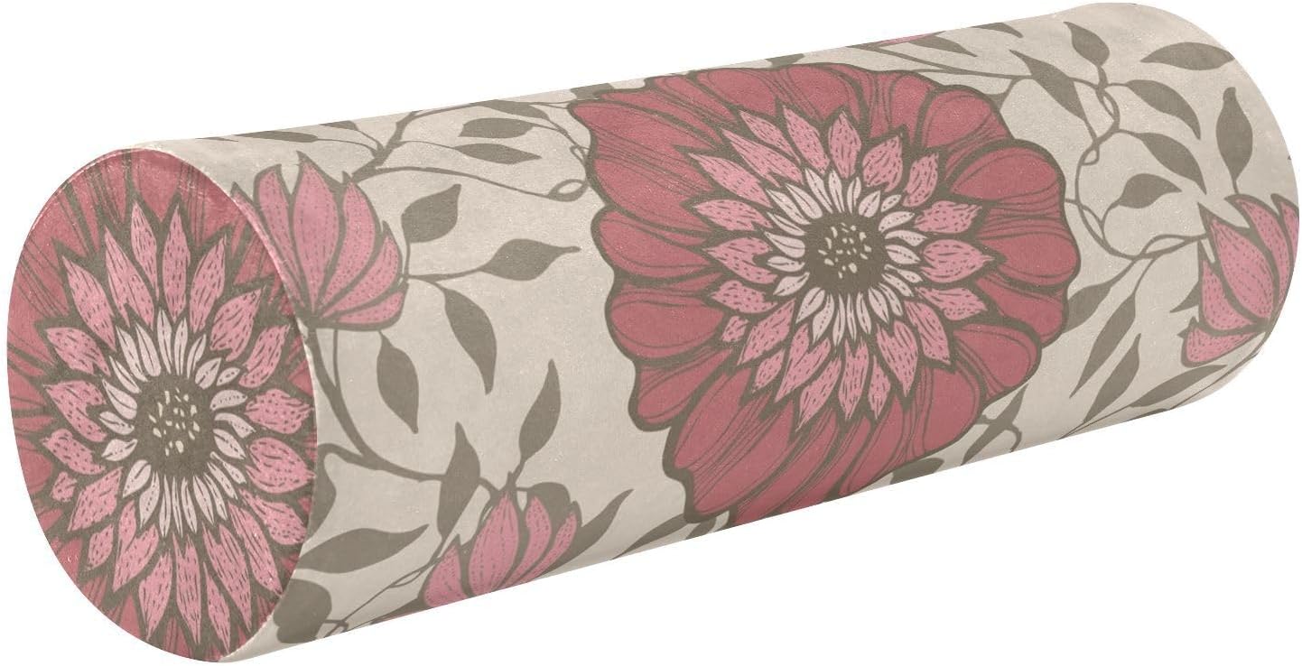 KLL Retro Plain Floral Pattern Bolster Pillow for Legs Massage Table Neck Roll Pillow Insert Round Pillow Form Circular Pillow Cushion Pillow Neck