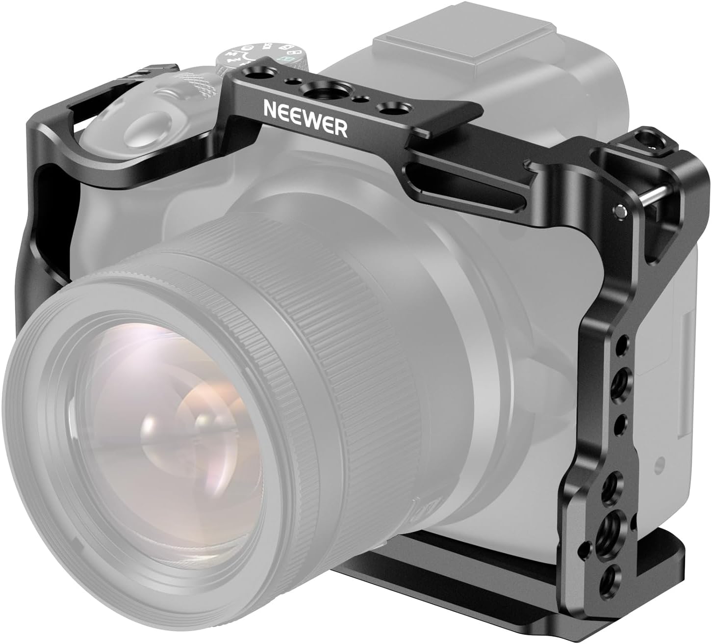NEEWER Jaula para cámara R50 compatible con Canon EOS R50, plataforma de video de aluminio con riel OTAN, roscas de 14″, agujeros ARRI de 38″,