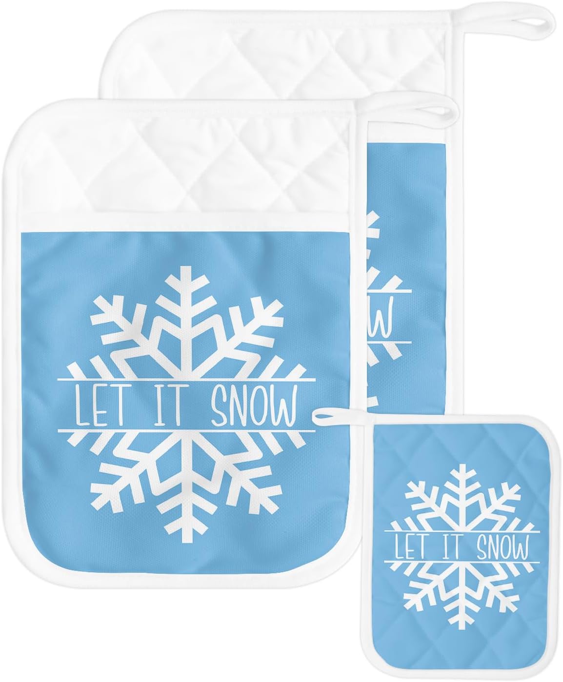 Snowflake 2Pcs Pot Holders for Kitchen,Non Slip & Heat Insulation Terry Cloth Potholder Set with Pocket,Thick Hot Pad Oven Mitts Trivet Coaster for
