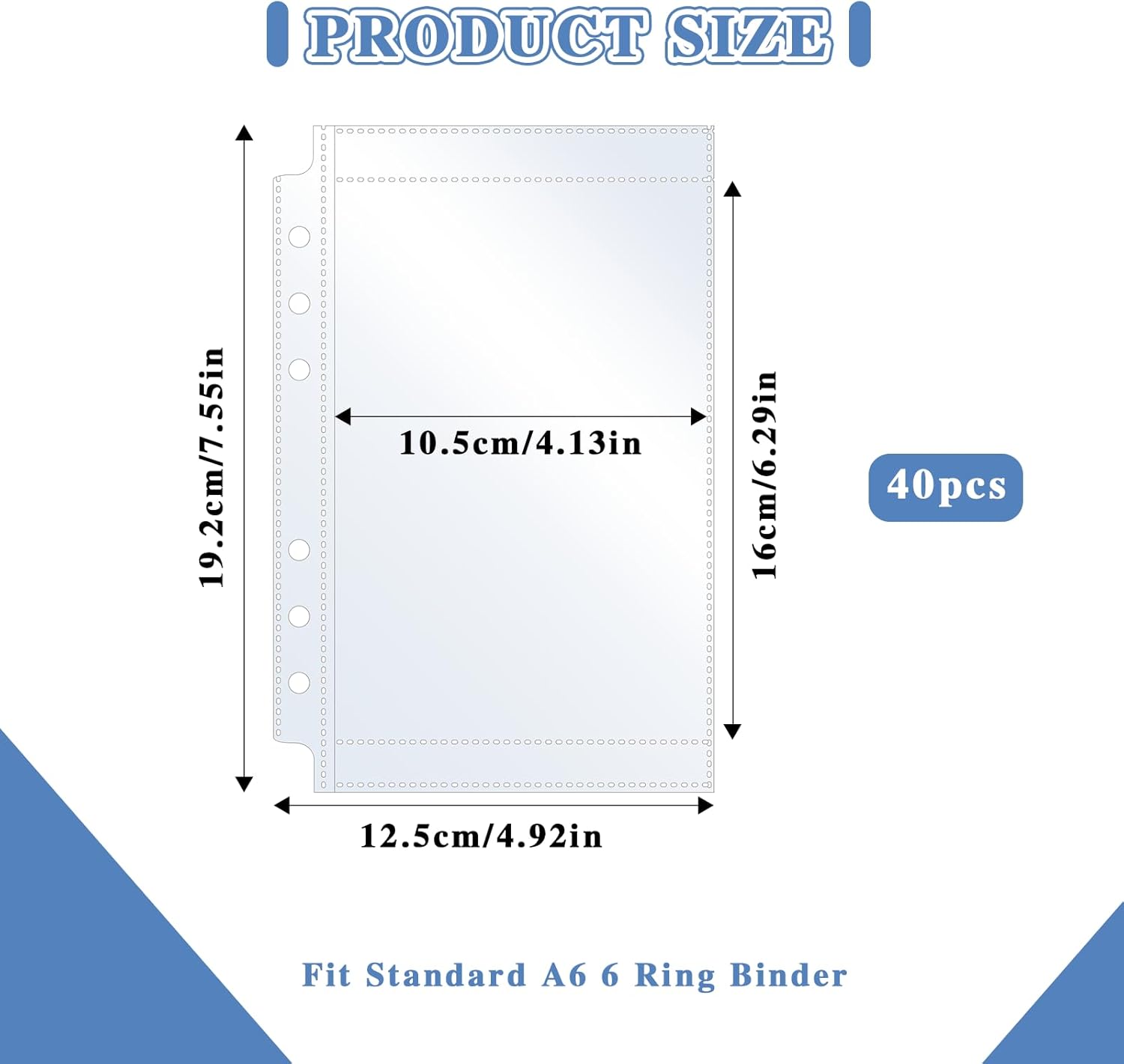 40 bolsillos A6 para carpeta, insertos de plástico transparente para fotos de tarjetas de crédito, fundas protectoras de hojas de presupuesto con 6