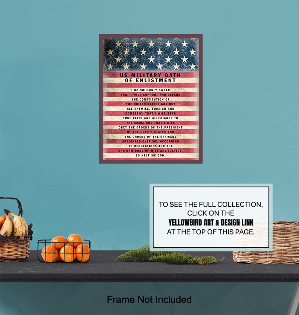 Patriotic American Flag Art 11×14 – Military Oath of Enlistment – Gift for Soldiers, Veteran, Armed forces, Marines, Navy, Coast Guard – Patriotic
