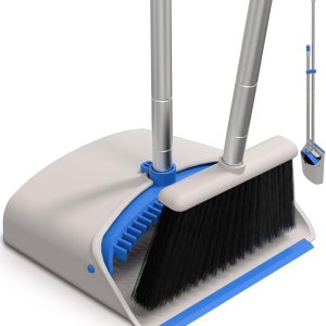 Juego de escoba y recogedor, escoba con recogedor, sartenes de pie con mango largo, color azul Juego de escoba y recogedor, escoba con recogedor, sartenes de pie con mango largo, color azul