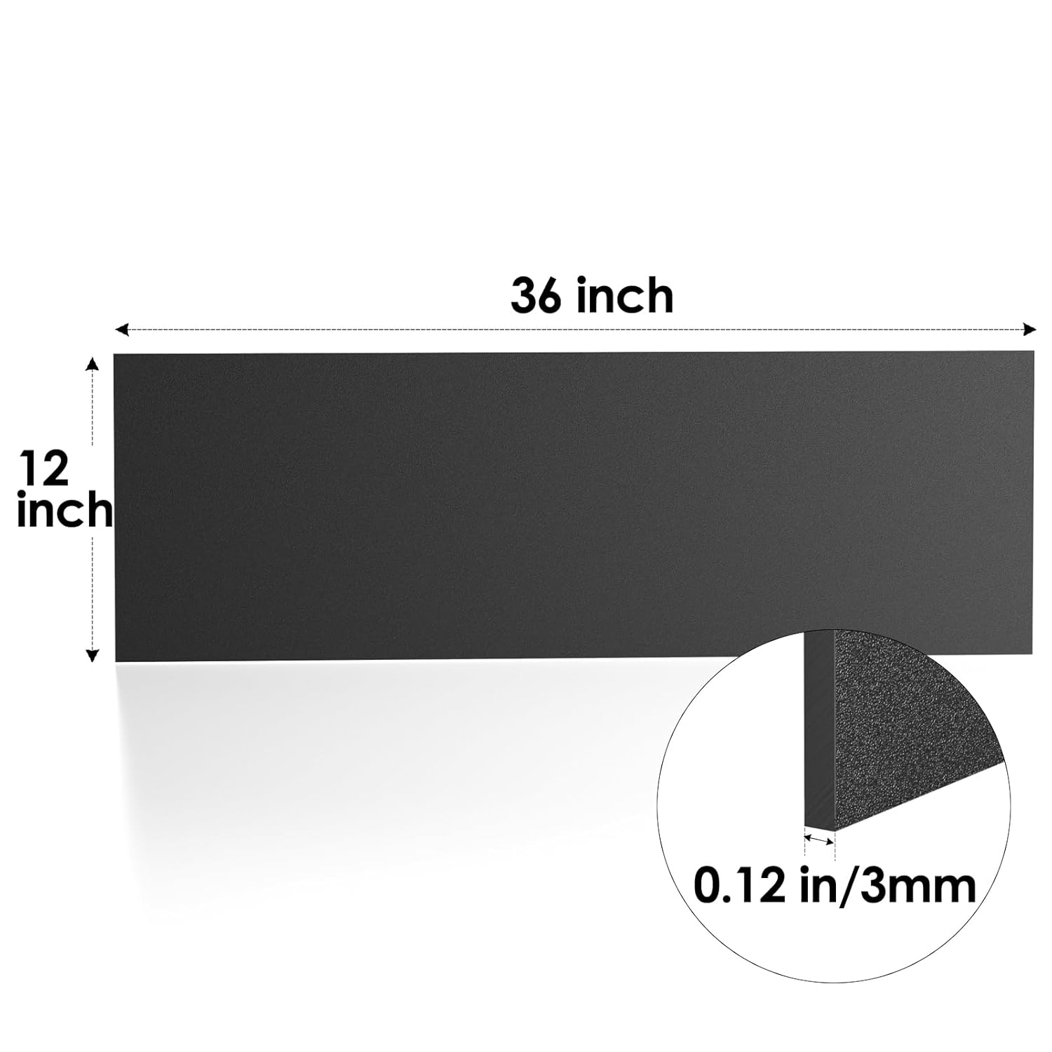 Hoja de plástico ABS negro de 18 pulgadas de grosor, 0.118 in – 36 x 12 pulgadas, hoja de plástico rígido negro largo para letreros, manualidades,