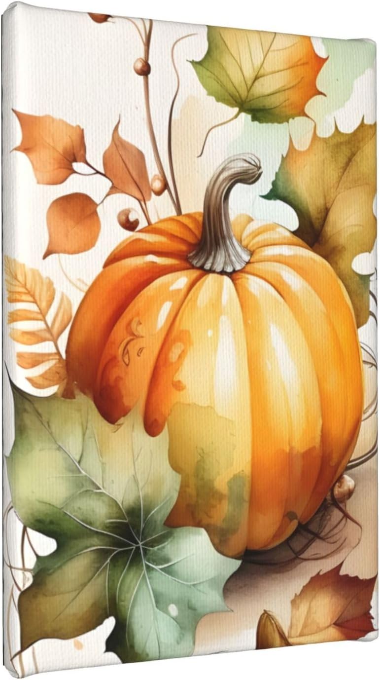 Arte de pared de calabaza y hojas de otoño sobre blanco, pintura en lienzo para decoración del hogar, imágenes góticas, pinturas de arte abstracto,