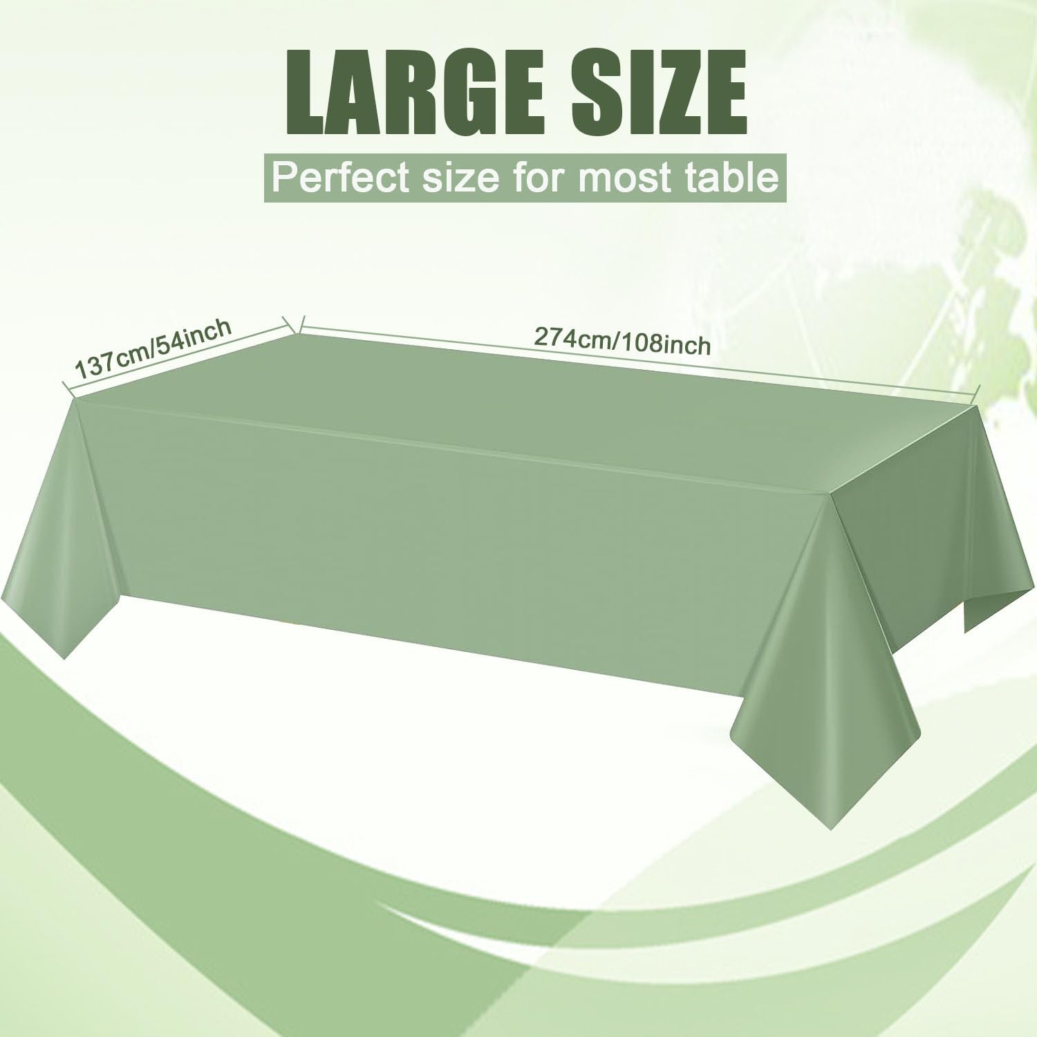 Paquete de 12 manteles de plástico desechables de 54 x 108 pulgadas, color verde salvia, para mesas rectangulares, manteles de mesa desechables para