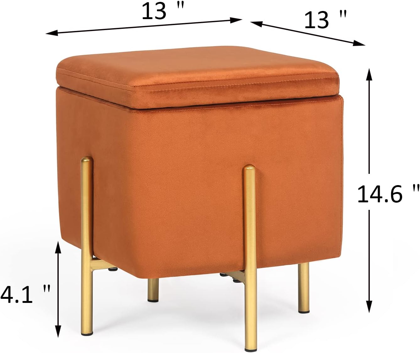 Otomana pequeña cuadrada de terciopelo para almacenamiento, taburete de tocador multifunción, reposapiés, patas de metal de alto soporte, color