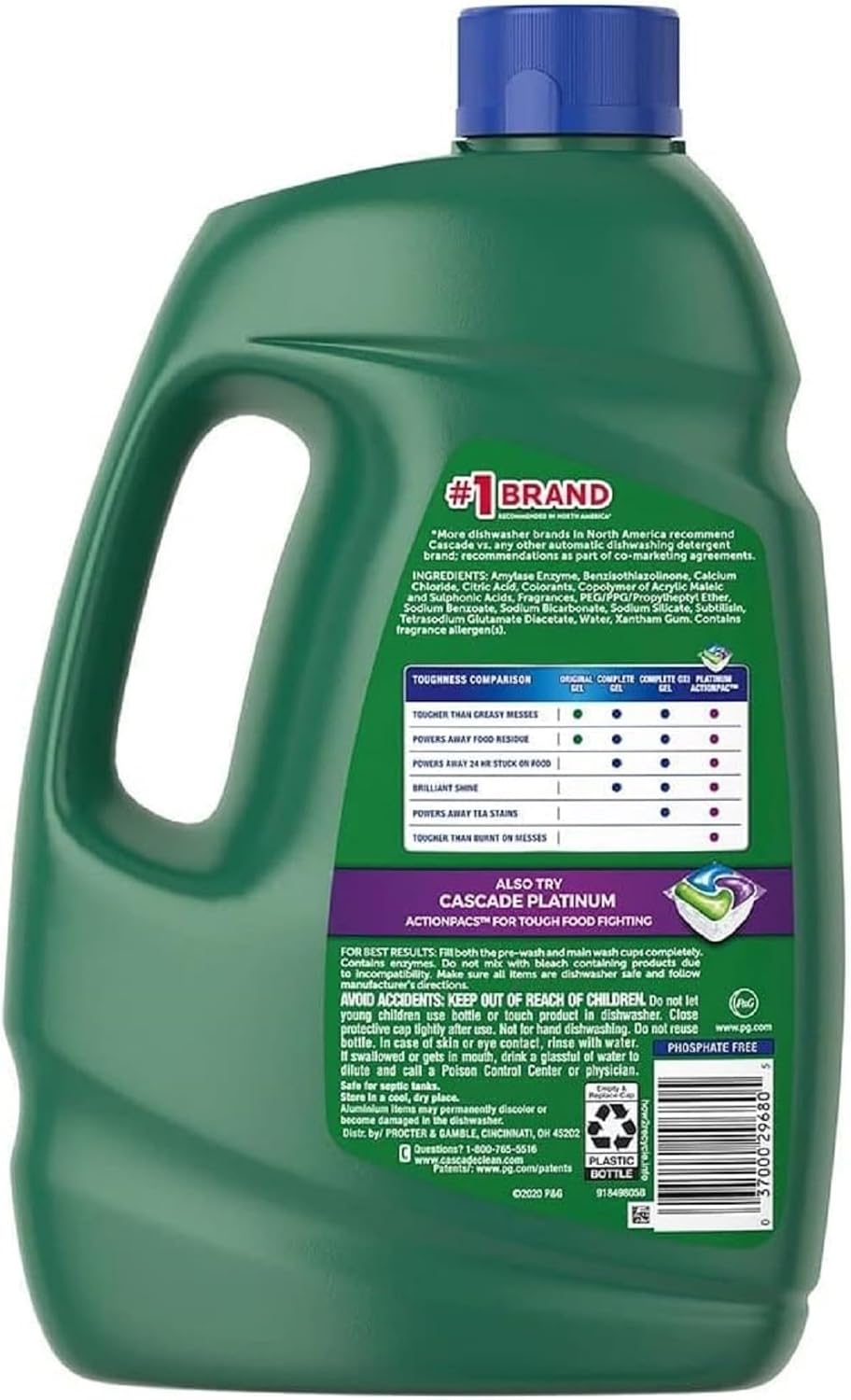 Cascade Complete + Oxi Gel – Detergente para lavar platos, aroma fresco, 125 onzas (paquete de 2) con limpiador de lavavajillas Cascade Platinum,