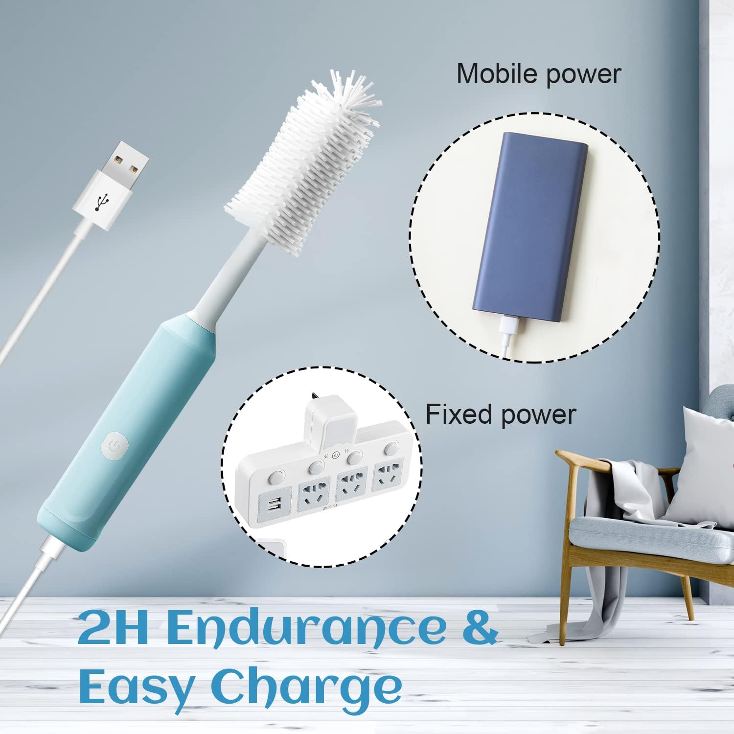 DCLIKRE Electric Baby Bottle Brush Cleaner, Rechargeable Silicone Brushes Set with Replaceable Brush Head, Cup Washer for WaterMilk Bottles