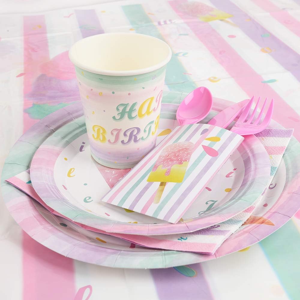 Juego de suministros para fiesta de helados  Vajilla de fiesta de paletas de helado para niñas, niños, cumpleaños, baby shower, mantel desechable,