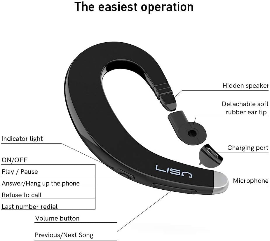 Auriculares Bluetooth con gancho para la oreja, auriculares Bluetooth inalámbricos de una sola oreja con micrófono, auricular Bluetooth ultraligero